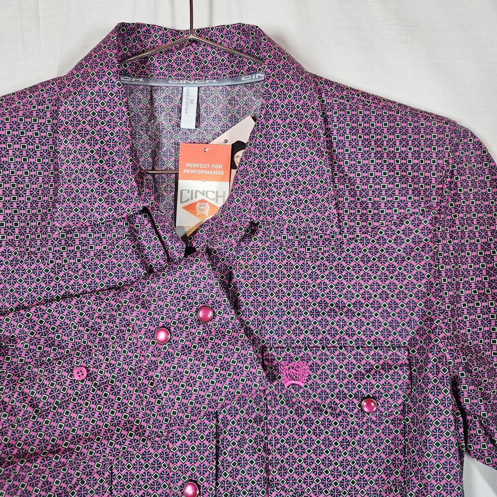Cinch Shirt Womens M Pink Geometric Long Sleeve Western Pearl Snap Rodeo